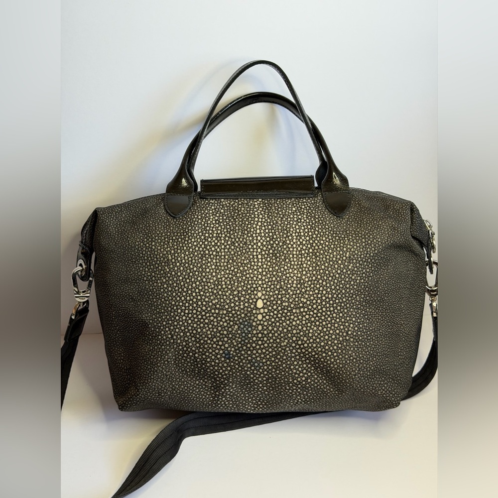 Longchamp Le Pliage Bag w Stingray Pattern Gray Nylon and Patent Leather Trim - Picture 5 of 14